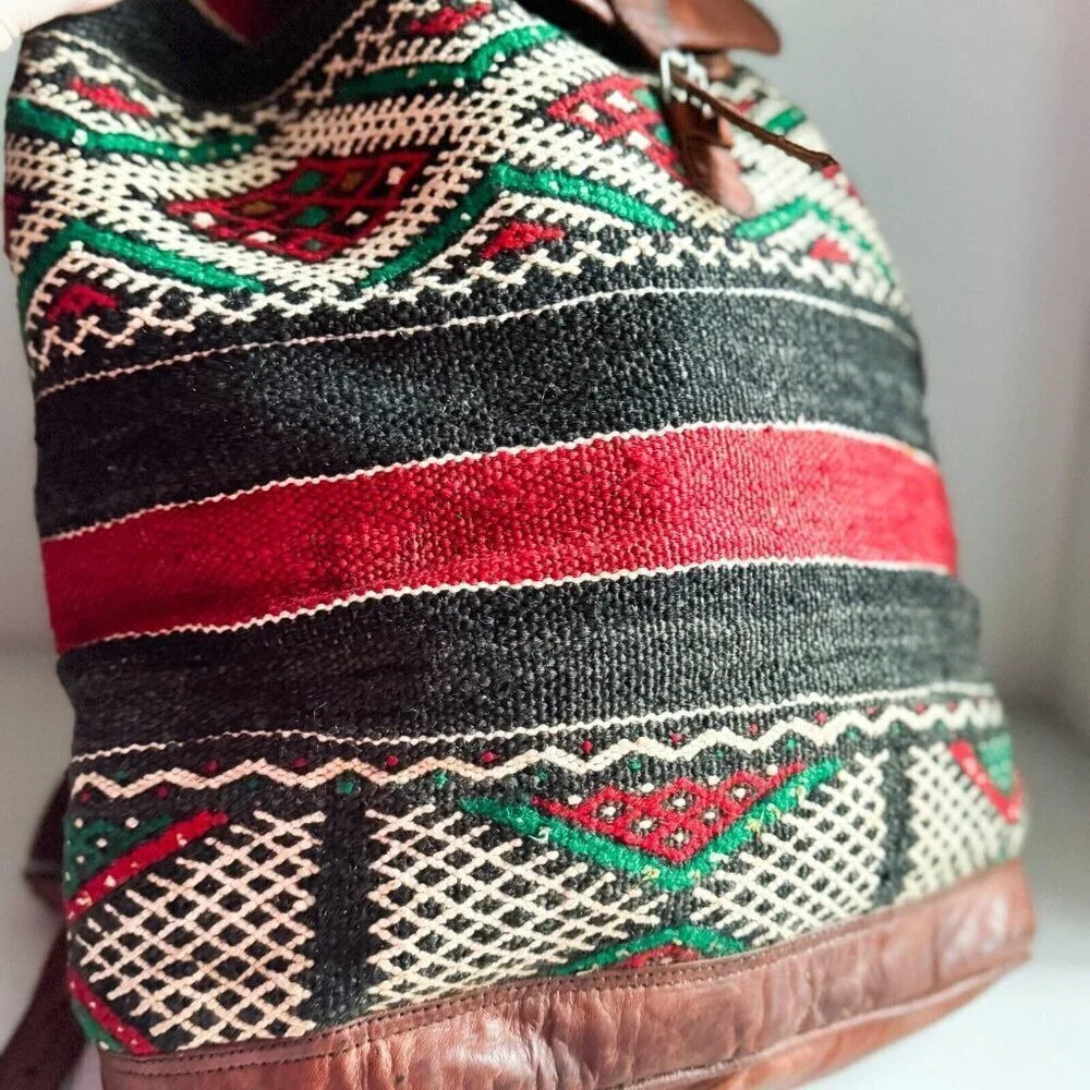 Vintage Handmade Ethnic Kilim Leather LArge Backpack